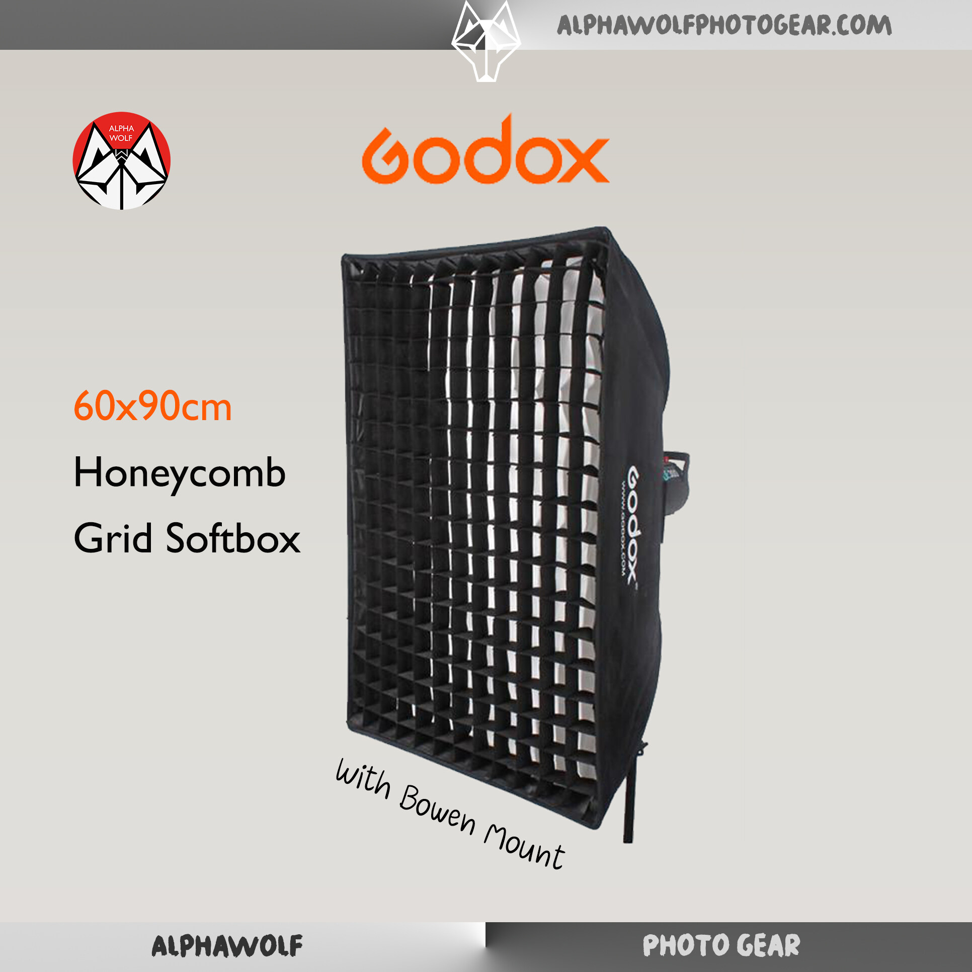 Godox SB-GUSW SB GUSW 60x90cm Rectangular Softbox with Grid ทรงสี่เหลี่ยม พร้อมแผ่นกรอง 2ชั้น และกริดรังผึ้ง ขนาด60*90cm แบบBowens Mount  ALPHAWOLF