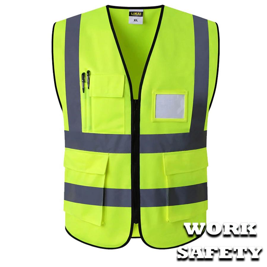 March เสื้อกั๊กสะท้อนแสง เพื่อความปลอดภัย เสื้อจราจร เสื้อกั๊กจราจร Reflective Vest เสื้อกั๊กทำงาน เสื้อสะท้อนแสงรุ่นเต็มตัว ดีไซน์กระเป๋าและซิป 4 ช่อง High Visibility Safety Reflective Vest Waterproof 4 Pockets Safety Workwear Clothing Vest