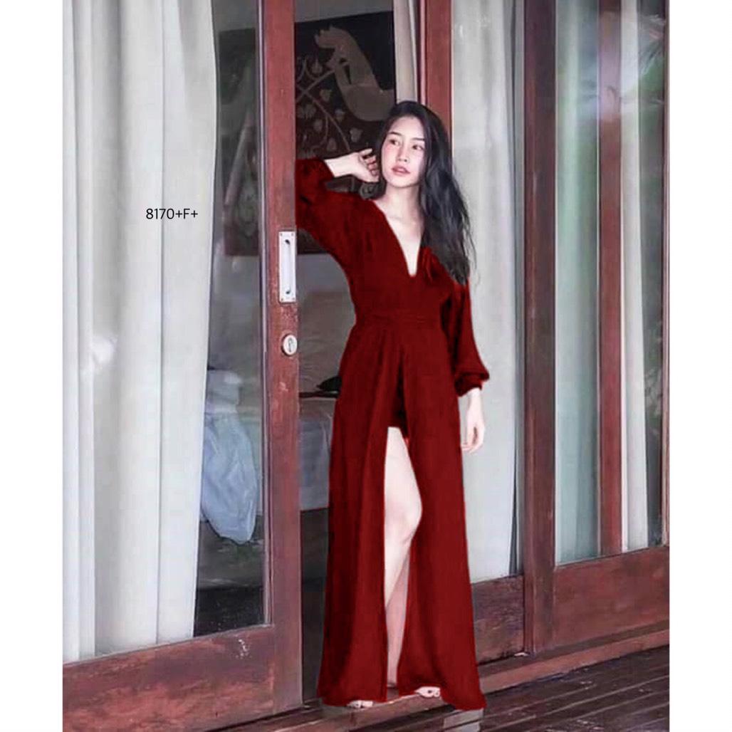 J8170 Jumpsuit จั้มสูทแต่งคลุมคล้ายเดรส *สินค้าวัดตามขนาดจริง กดสั่งซื้อได้เลย