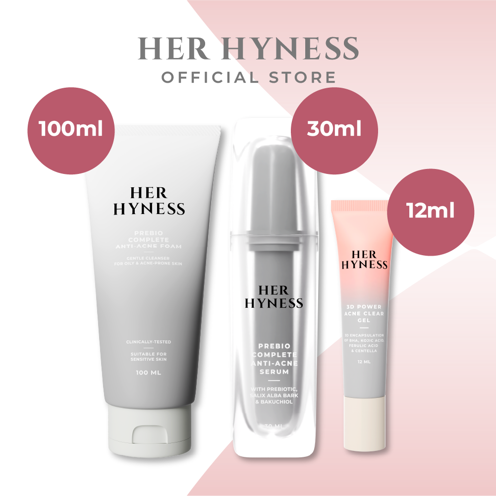 [ACNE SET เซตสำหรับผิวเป็นสิว] HER HYNESS PREBIO COMPLETE ACNE SERUM 30 ML + ACNE FOAM 100ML + ACNE GEL 12G ราคา 1,450 บาท*ส่งฟรี