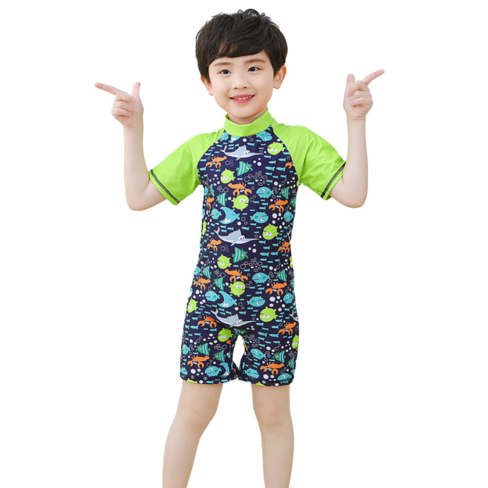 Tootplay ชายจั๊มพ์สูทสำหรับเด็กชุดว่ายน้ำน่ารักเสื้อแขนสั้นลายการ์ตูนแห้งเร็วชุดว่ายน้ำสไตล์เกาหลีสำหรับ3-12Y