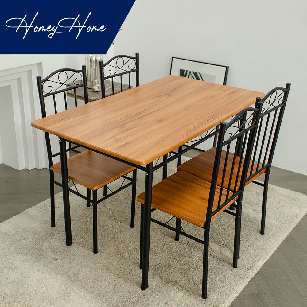 HomeyHome ชุดโต๊ะอาหารพร้อมเก้าอี้ 4 ที่นั่ง ลายไม้ (3สี) ชุดโต๊ะไม้พร้อมเก้าอี้ โต๊ะ โต๊ะกินข้าว โต๊ะกลาง ชุดโต๊ะกินข้าว โต๊ะกินข้าว โต๊ะอาหาร ชุดโต๊ะอาหารเมลามีน (ไม่รวมประกอบ) Dining Table Set with 4 Chairs