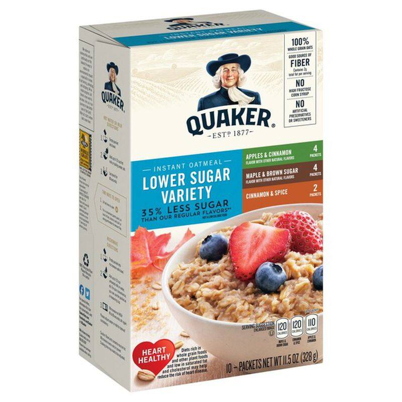 QUAKER Lower Sugar Instant Oatmeal Variety Pack เควกเกอร์ โลว์ชูการ์ ข้าวโอ็ต สำเร็จรูป หลากรส 328g.
