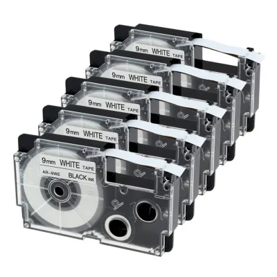 5pcs 9mm XR9WE Casio Label Tape black on white printer tape