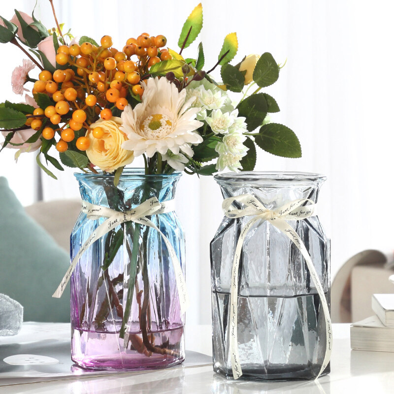 แจกันแก้วใสนอร์ดิกสร้างสรรค์เรียบง่ายน้ำกุหลาบลิลลี่แจกันดอกไม้ตกแต่งห้องนั่งเล่นจัดดอกไม้