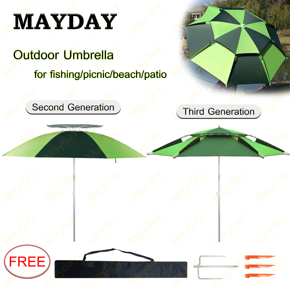 MAYDAY ร่มตกปลา ร่มชิงหลิว ร่มกันแดด กันแสง UV ขนาด 1.8m/2.0m/2.2m กันแดดกันฝน คอสปริงปรับทิศทางได้ 360 องศา Outdoor umbrella Outdoor canopy[In Stock & Fast Shipping]