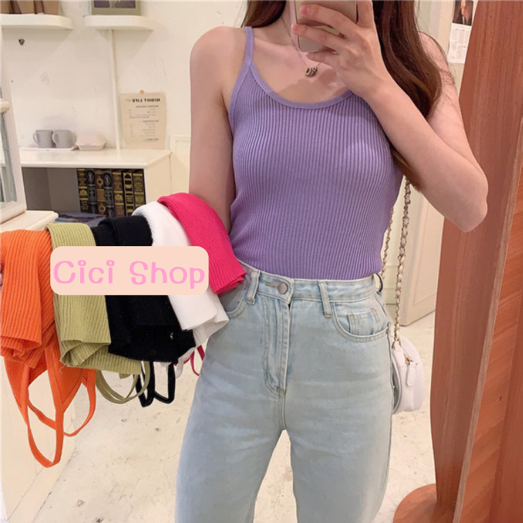 Cici(K245-1)สายเดี่ยวไหมพรมนิ่มสีพื้น แมทช์ง่ายมาก ราคา 66 บาท*ส่งฟรี