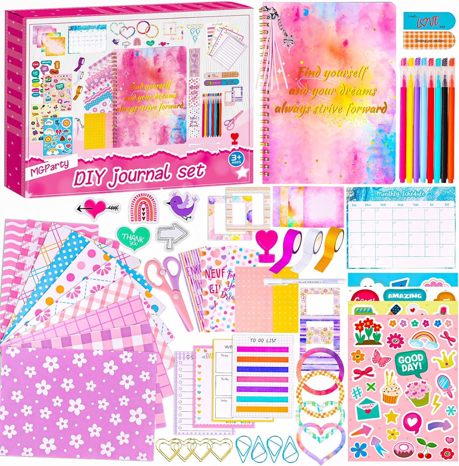 MGparty DIY Journal Kit for Girls-83 Pcs Journal Set for Tween & Teen Girls Stationery Set Journaling Art Crafts Kit DIY Journal Kit Gifts for Girls Ages 8 9 10 11 12 13 14 Year Old