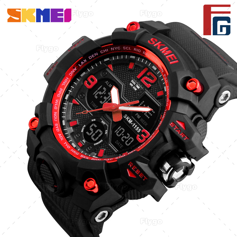 SKMEI 1155B นาฬิกา Sport ลงน้ำได้50เมตร นับถอยหลัง ไฟฉาย เสียงแจ้งเตือน จับเวลา ปฏิทิน 2Time 12/24ชั่วโมง ของแท้ 100% มีกล่องครบเซ็ท Flygo WATCH6