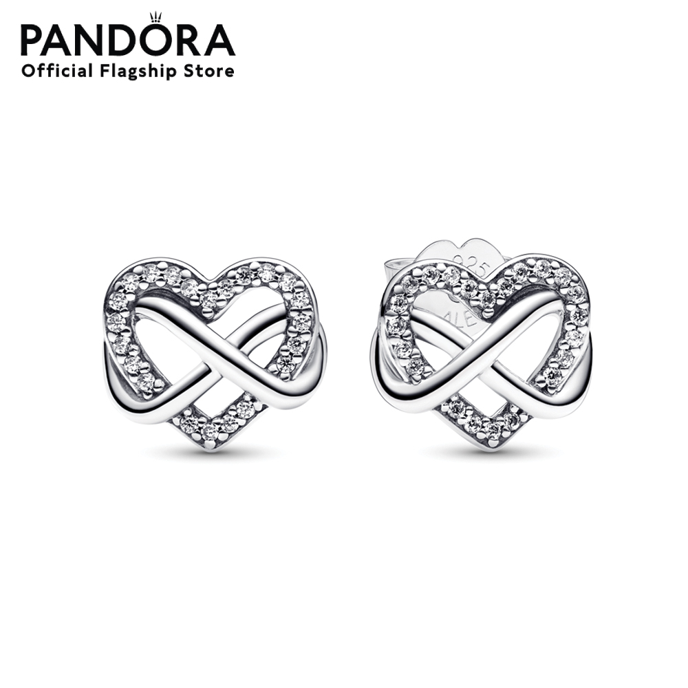 Pandora Infinity heart sterling silver stud earrings with clear cubic zirconia เครื่องประดับ ต่างหู ต่างหูเงิน ต่างหูแพนดอร่า แพนดอร่า ราคา 2,720 บาท*ส่งฟรี