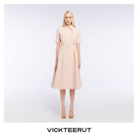 VICKTEERUT (ราคาปกติ 10500-.) Re-Edition Short Sleeve Flare Dress เดรสแขนสั้น กระโปรงบาน ตกแต่งกระดุมหน้า