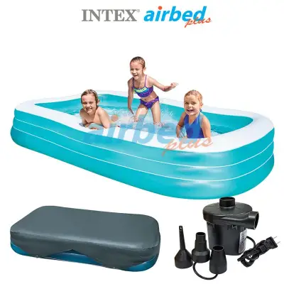 Intex Swim Center Family Pool 305x183x56 cm no.58484 + Pool Cover & Electric Air Pump
