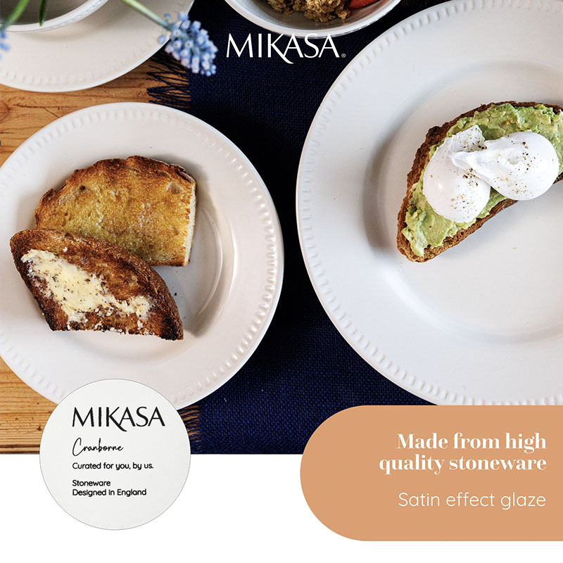Mikasa Cranborne 4-Piece 27cm Dinner Plate Set / 4-Piece 21cm Side Plate Set, Service For 4, Set of 4 Cream Stoneware Round Plates - Microwave & Dishwasher Safe ราคา 1,147 บาท*ส่งฟรี