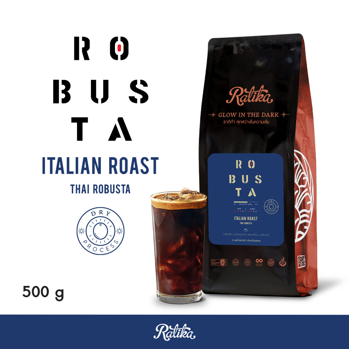 Ratika เมล็ดกาแฟคั่ว Ratika Robusta Italian Roast : กาแฟราติก้า โรบัสต้าคั่วกลาง ขนาด 500 กรัม ราคา 200 บาท*ส่งฟรี