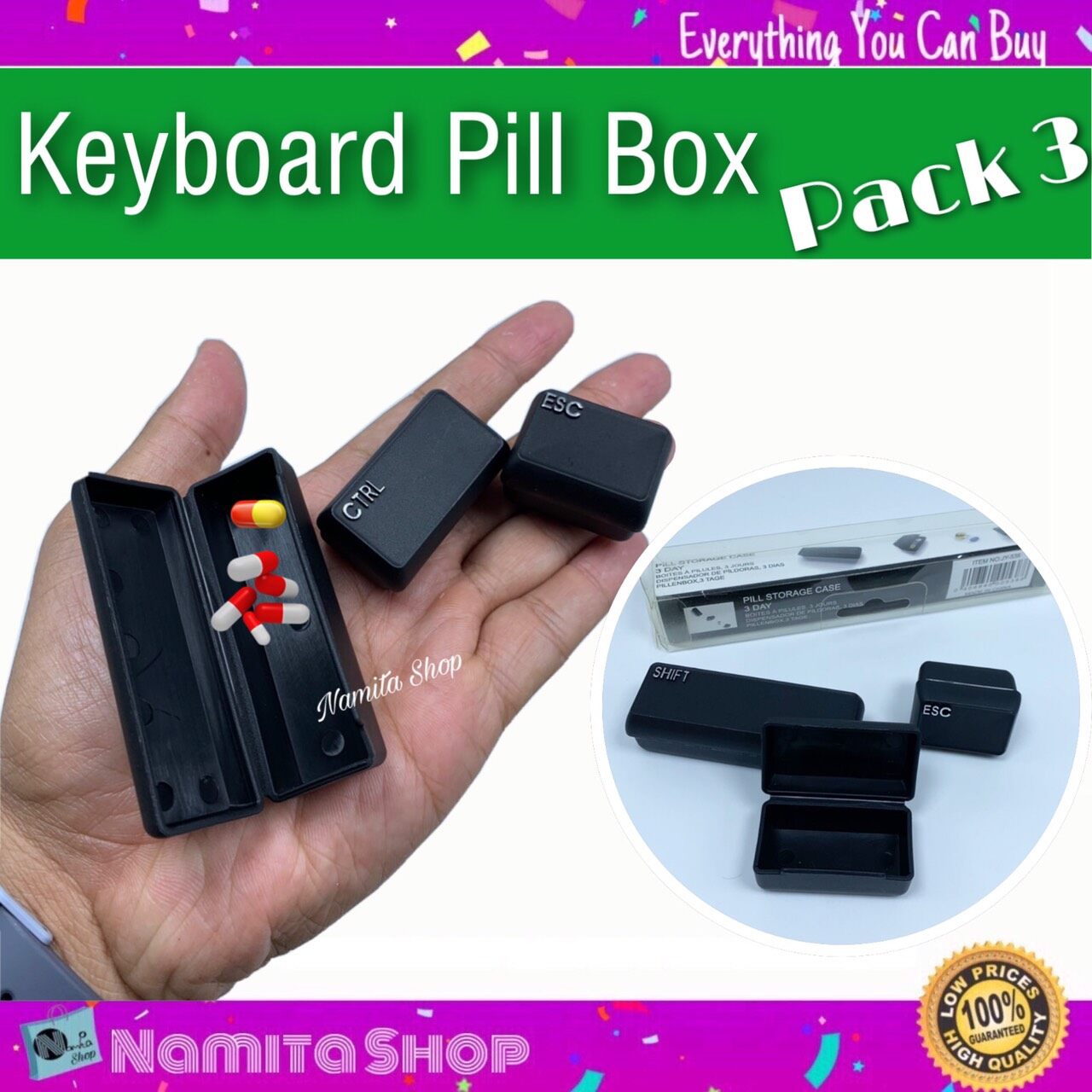 Namita Keyboard Pill Box Pack 3 กล่องใส่ยา กล่องยา ขนาดพกพา ดีไซน์รูปคีย์บอร์ด แพ็ค 3 ชิ้น
