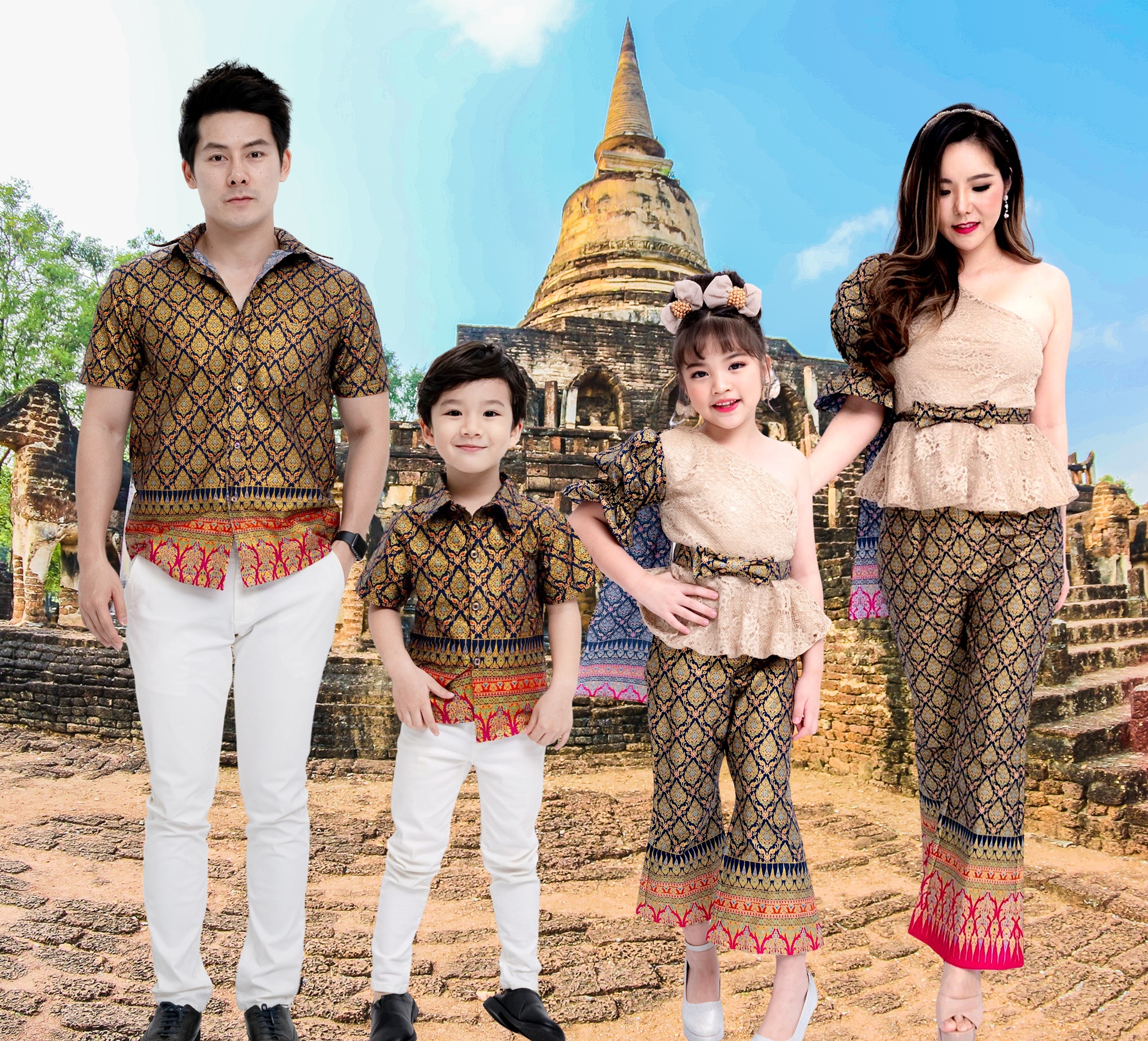 ชุดไทยประยุกต์ Pimpa ชุดไทย แม่ลูก ชุดไทยกางเกงขาบาน ชุดไทยทันสมัย ชุดไทยทำบุญ ชุดไทยกางเกง ชุดไทยสไบ ชุดไทยไปงาน ราคา 450 บาท*ส่งฟรี