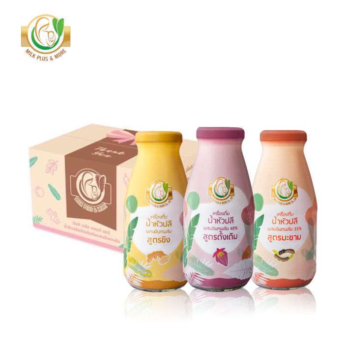 Milk Plus & More มิลค์ พลัส แอนด์ มอร์ / คละ3รส 6 ขวด (ดั้งเดิม/มะขาม/ขิง) น้ำหัวปลีสกัดเข้มข้นผสมอินทผลัม น้ำตาล0% ธรรมชาติ 100% ราคา 600 บาท*ส่งฟรี