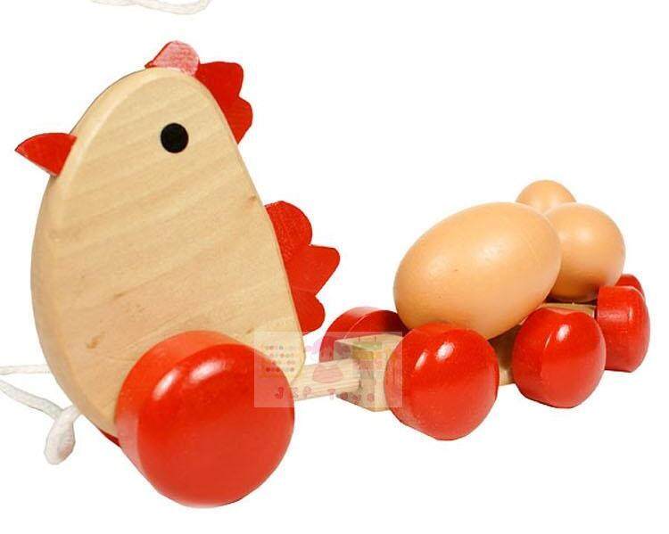 Todds & Kids Toys ของเล่นไม้เสริมพัฒนาการ ของเล่นลากจูง ของเล่นเด็กวัยหัดเดิน ของเล่นไม้ เเม่ไก่ออกไข่ลากจูง (ไข่หมุนได้)