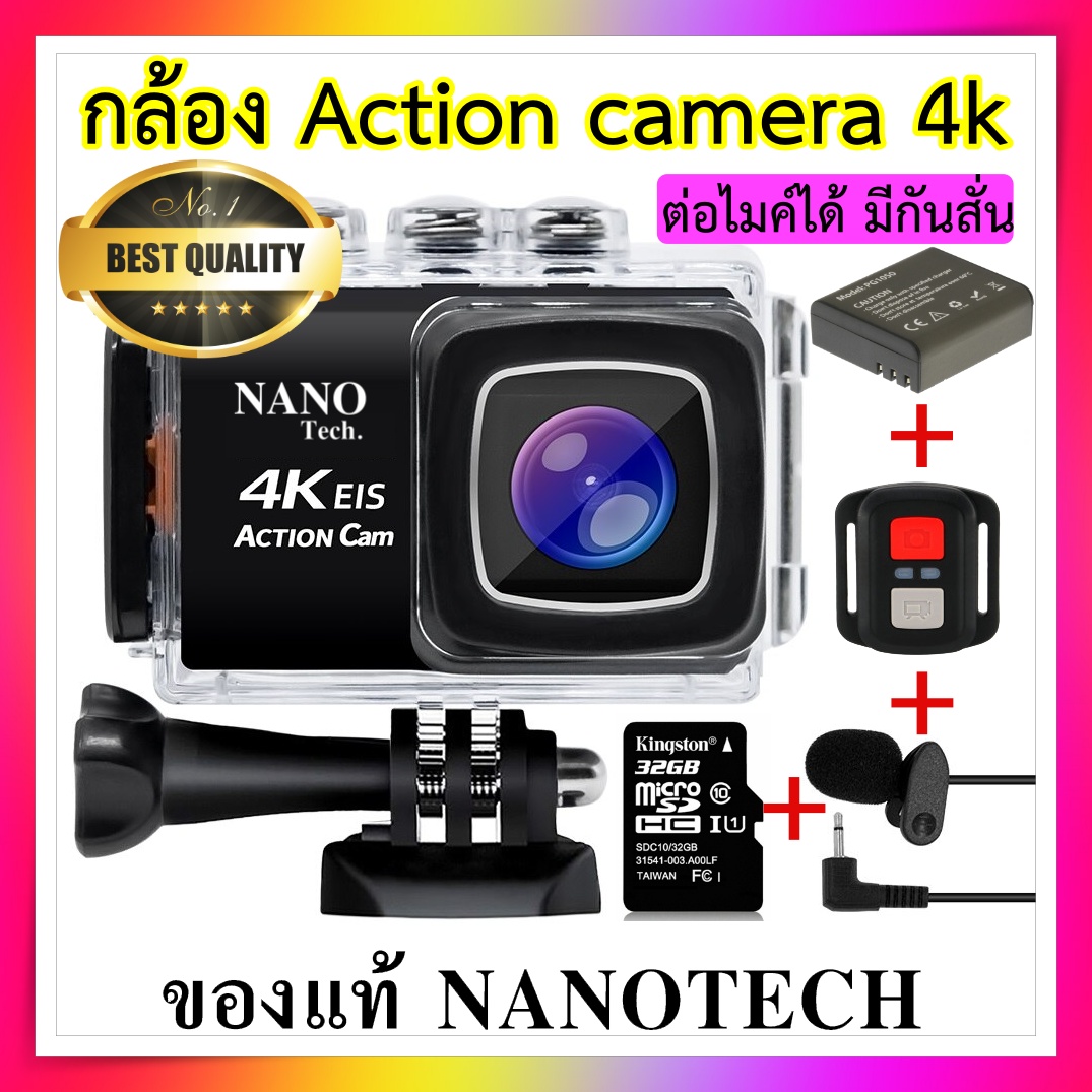 Nanotech กล้องกันน้ำ ถ่ายใต้น้ำ พร้อมรีโมท มีไมค์ มีระบบกันสั่นครบ 4K Ultra HD waterproof WIFI FREE Remote - สีดำ M80 ล่าสุด