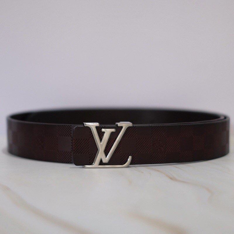 เข็มขัดหลุยส์ หนังแท้ ปั้มโลโก้บนสาย ลายตาราง สีดำ สีน้ำตาล LV Belt for men เข็มขัดหนัง เข็มขัดแบรนด์เนม