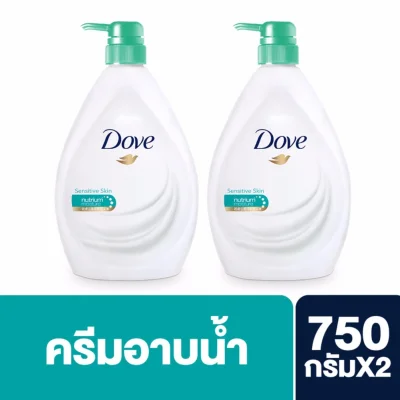 โดฟ ครีมอาบน้ำ เซนซิทีฟ สกิน ผิวเนียนนุ่ม ชุ่มชื่น 750กรัม [x2] Dove Liquid Soap Sensitive Skin 750 g [x2] ( สบู่ สบู่เหลว ครีมอาบน้ำ เจลอาบน้ำ Shower Soap Shower Cream Liquid Soap Shower Gel ) ของแท้