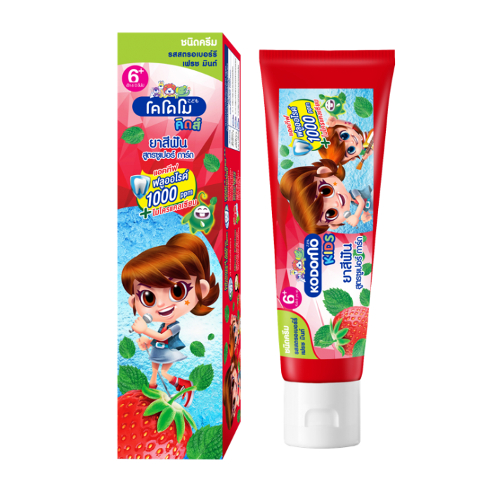 KODOMO ยาสีฟันเด็ก โคโดโม Super Guard 6-12ปี ฟลูออไรด์ 1000 ppm ชนิดครีม สตรอเบอร์รี่ 65 กรัม.EXP:04-07-2027