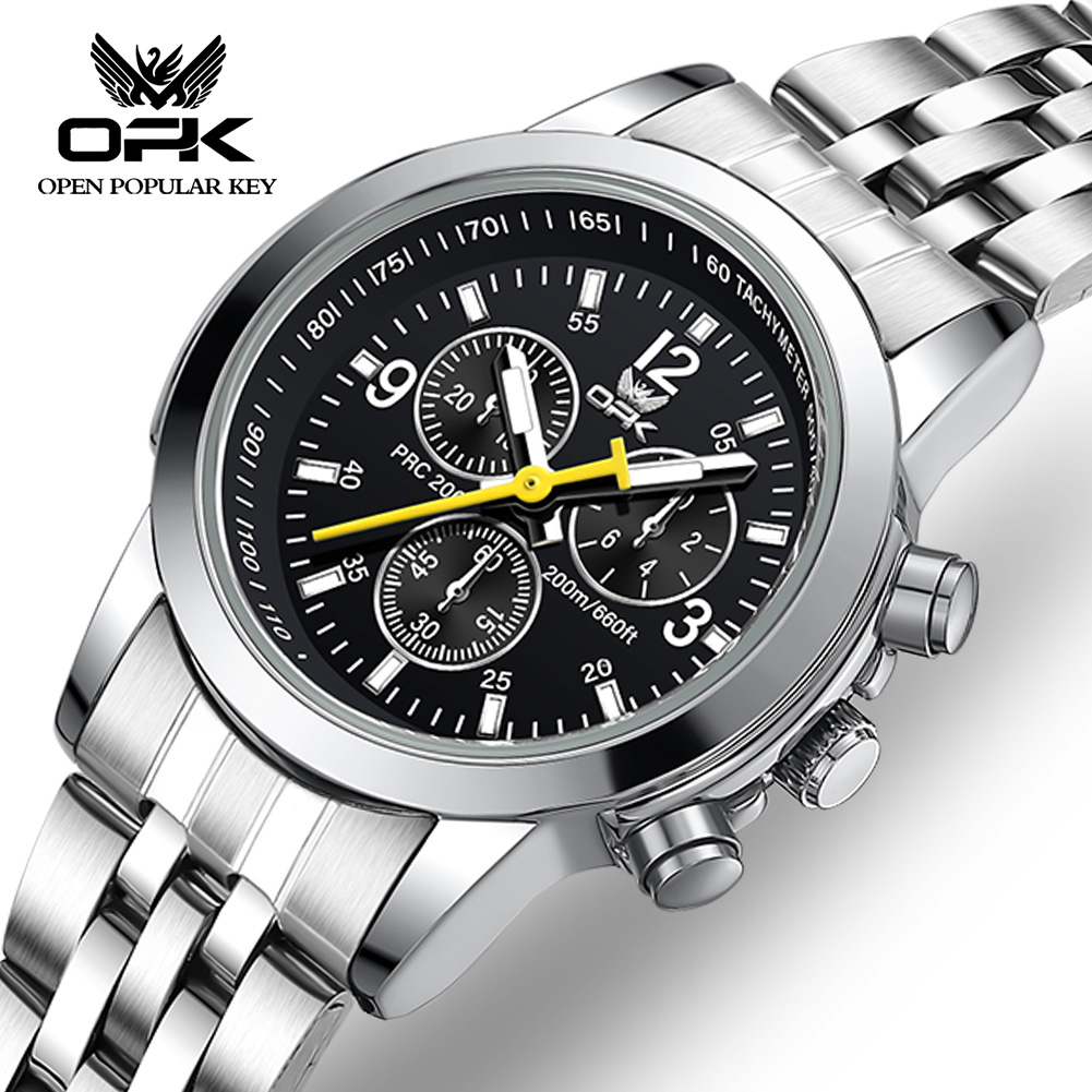 OPK Men's Watch 2024 Luxury Brand Waterproof Fashion Casual Men's Watch Stainless Steel Strap Simple Dial Quartz Multifunctional Watch ราคา 204 บาท*ส่งฟรี