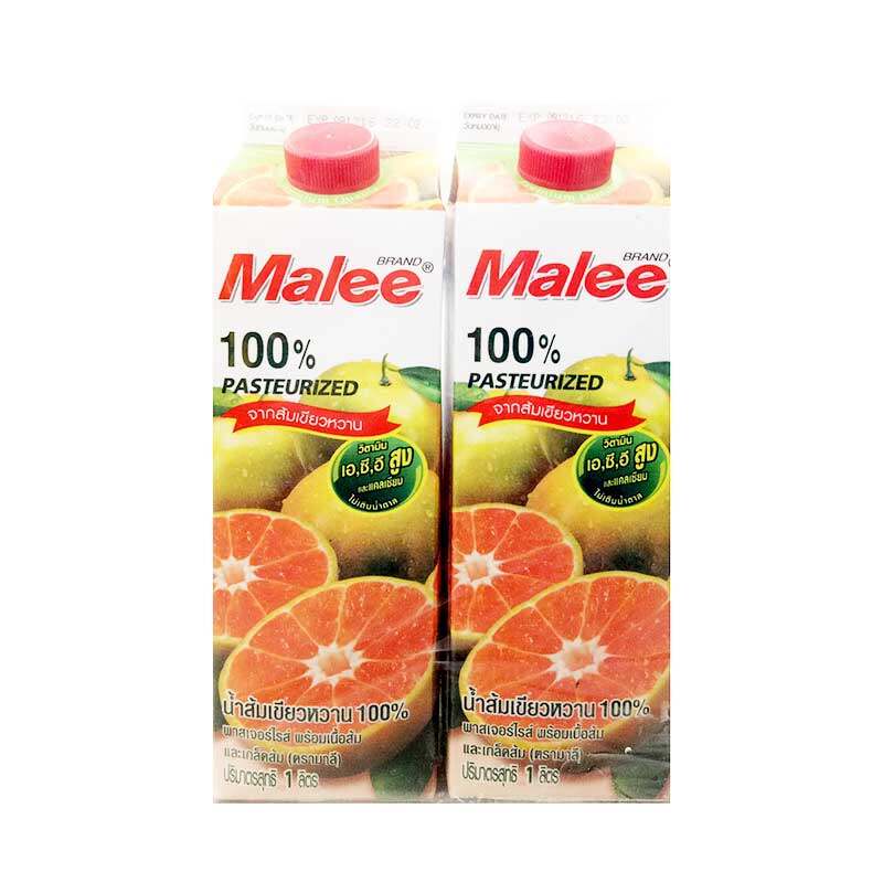 มาลี น้ำส้มเขียวหวาน 100% พาสเจอร์ไรซ์ 1 ลิตร x 2 กล่อง