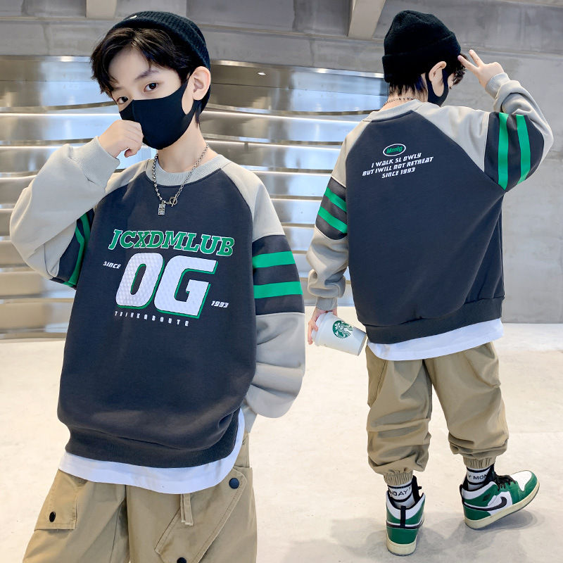KON630 Springและฤดูใบไม้ร่วง เสื้อกันหนาวเด็ก พิมพ์จดหมายเด็ก เสื้อลำลองหลวม เด็กรอบคอแขนยาวเสื้อยืด ราคา 159 บาท*ส่งฟรี