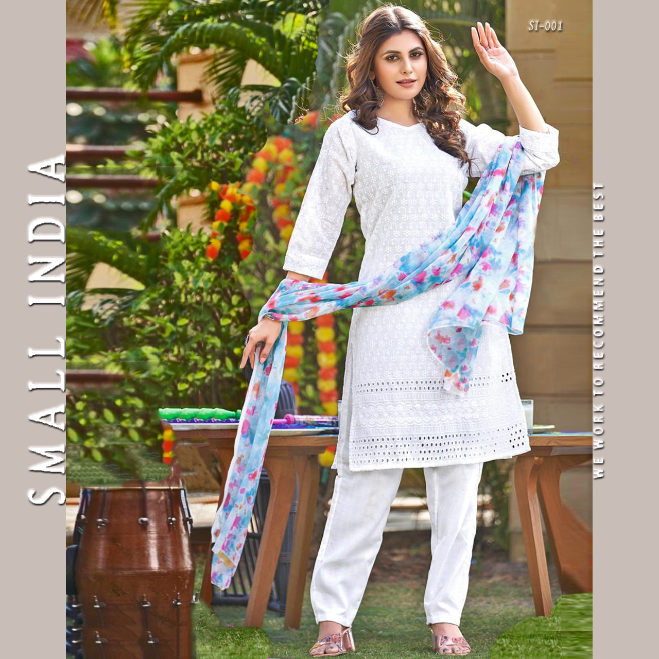 {**Free Shipping**} Small India 🌸 Pure Cotton White Suit Set, 3-Piece Set 🌸 Beautiful Suit Set for Women ราคา 1,275 บาท*ส่งฟรี