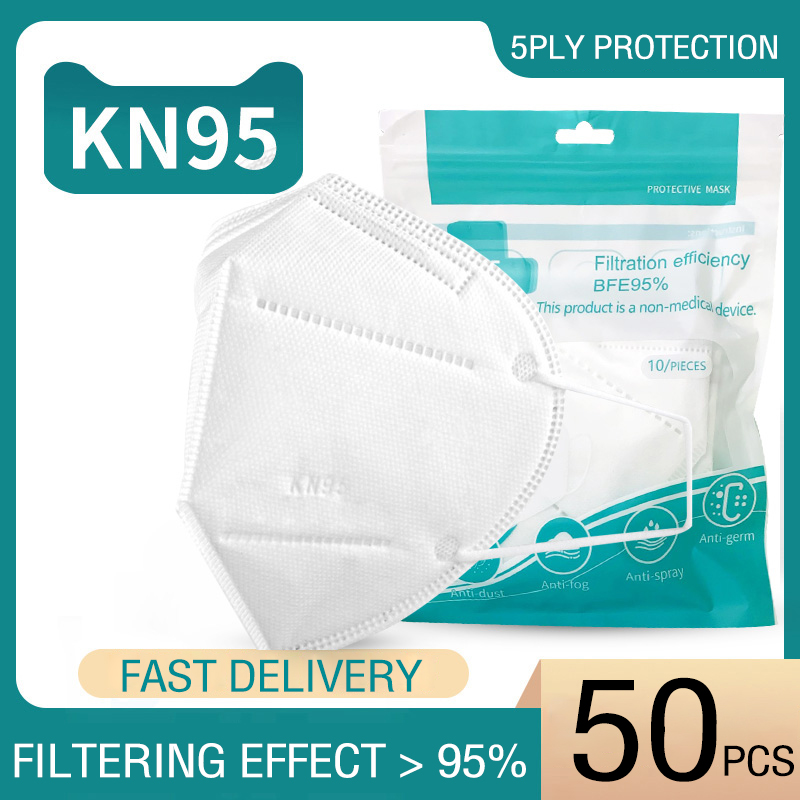 BT 50PCS KN95 หน้ากากอนามัย หน้ากาก หน้ากากอนามัย Facemask 5ply Protective Reusable Unobstructed Breathing White 5 Layers N95 Washable Facemask 3d N95  maskหน้ากากอนามัย หน้ากากอนามัย50pcs