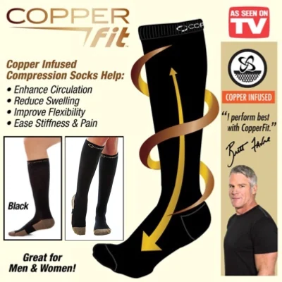 Copper fit Sock ถุงเท้าเพื่อสุขภาพ ถุงเท้ารัดน่อง บำบัดเท้าเมื่อยล้า ระงับกลิ่น ลดเส้นเลือดขอด COPPER FIT COMPRESSION SOCKS (ORIGINAL) T0263