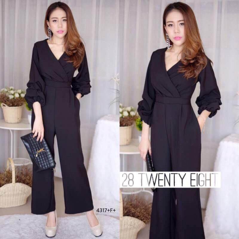 J4317 Jumpsuit จั๊มสูท แขนแต่งเรเยอร์ ขายาว