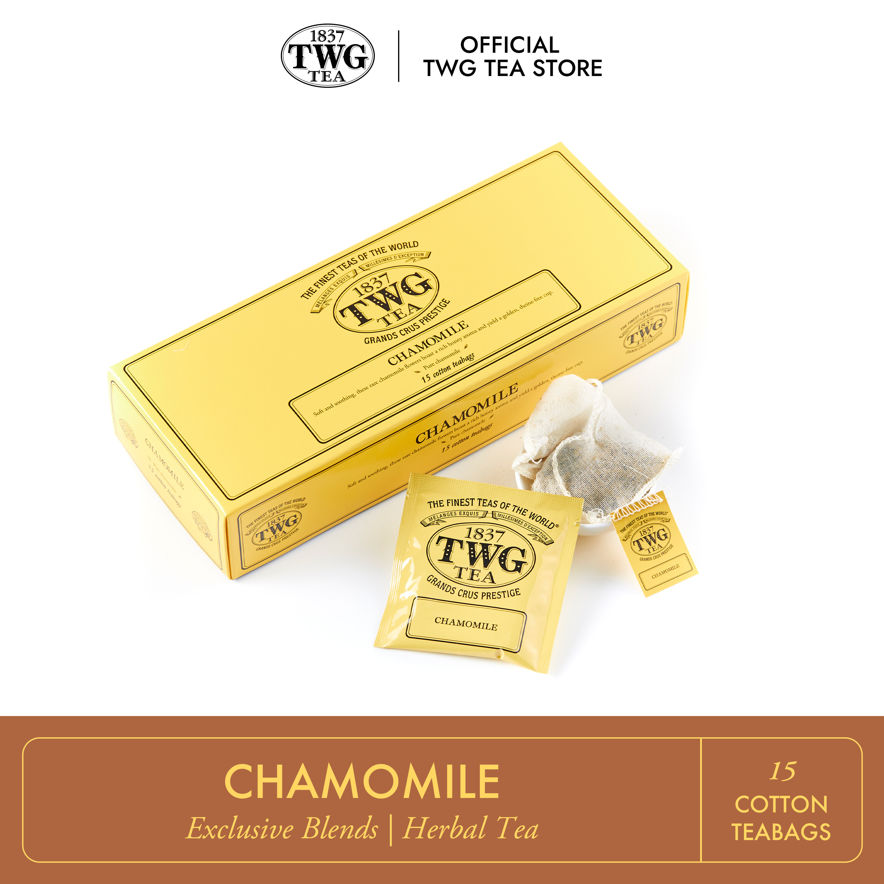 TWG Tea I Chamomile l Solo Herb l Cotton Teabag box 15 Teabags / ชา ทีดับเบิ้ลยูจี ชาดอกคาโมมายล์ ชนิดซอง บรรจุ 15 ซอง ราคา 1,013 บาท*ส่งฟรี