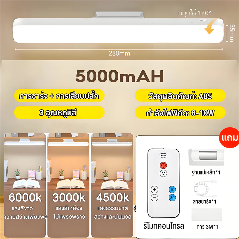 🔥โคมไฟตั้งโต๊ะ โคมไฟแม่เหล็ก โคมไฟLED ป้องกันตา Table lamp ไฟกลางคืน สำหรับตู้เสื้อผ้า โต๊ะทำงาน ไฟอ่านหนังสือ ไฟติดห้อง เปิดได้ 3 แสง