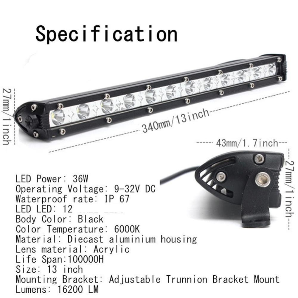 LED Light Bar ไฟรถยนต์ 36 W บาร์ยาว 13 นิ้ว ทรงตรง ไฟหน้ารถ ไฟท้าย สำหรับอะไหล่รถ อุปกรณ์รถยนต์ รถสิบล้อ รถบรรทุก รถ Jeep ATV เรือประมง เรือยอชท์ รถบรรทุก รถสิบล้อ สว่างมาก เเสงพุ่ง งานพรีเมี่ยม เเสงขาว 12V-24V จำนวน 1 ชิ้น