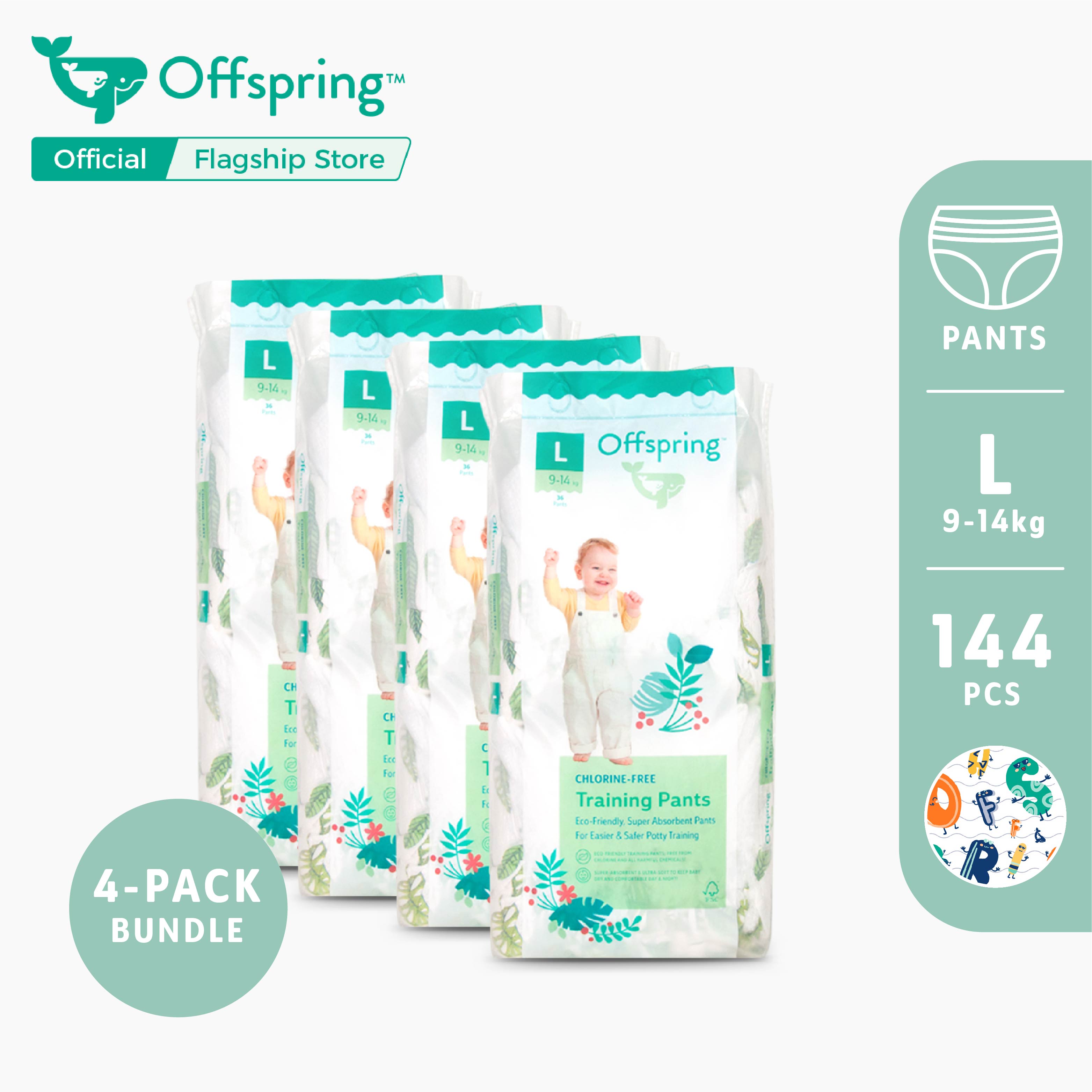 ผ้าอ้อม Offspring รุ่นกางเกง ไซต์ L (9-14kg) จำนวน 4 แพค 144 ชิ้น Offspring Fashion Pants L (9-14kg) 4 packs 144pcs ราคา 2,048 บาท*ส่งฟรี