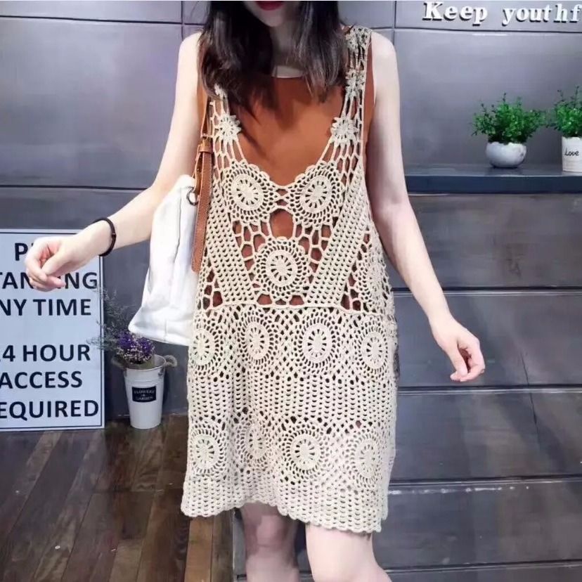 Cotton Hollow Stitching Vest Women's Literary R Loose Outer Wear Solid Color Crochet Summer All-Match Top Trendy ราคา  1,717 บาท*ส่งฟรี