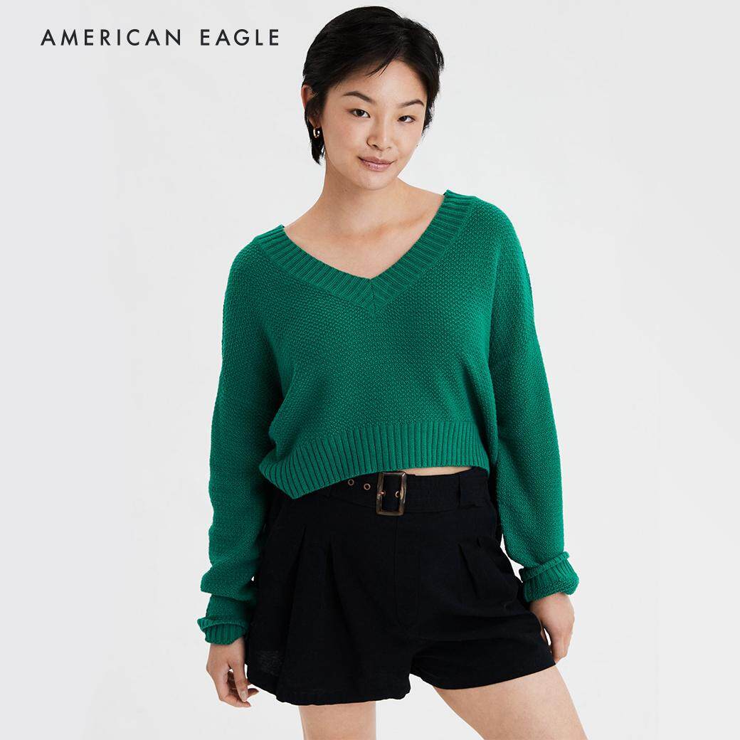 American Eagle V-Neck Cropped Pullover Sweater เสื้อหนาว ผู้หญิง สเวตเตอร์ คอวี ทรงครอป (034-8659-300,073) เสื้อกันหนาว ผู้หญิง เสื้อกันหนาวผญ เสื้อวอร์ม