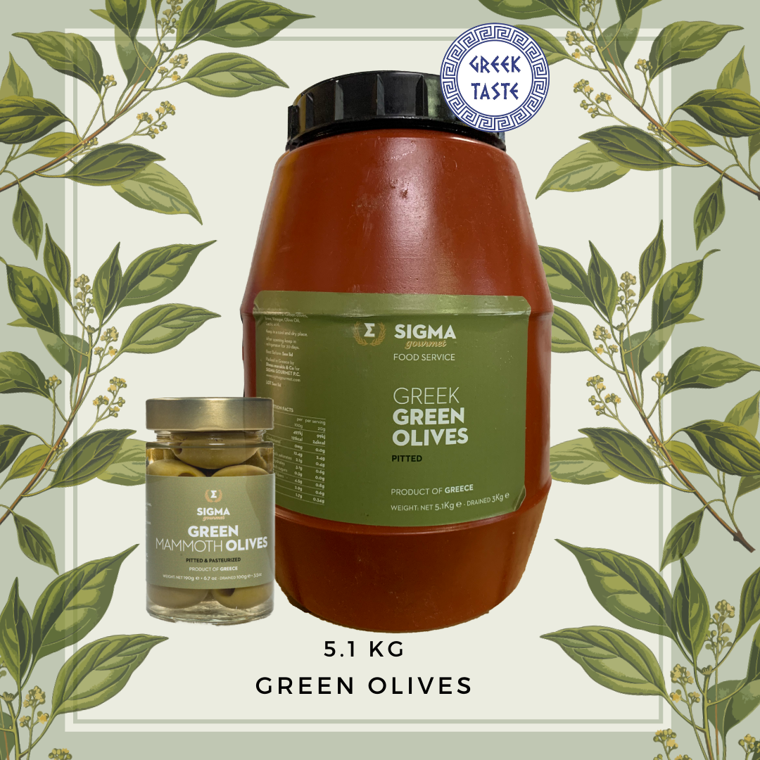 Greek green olives  weight 5.1 KG - drained 3 KG (มะกอกเขียวดองในน้ำเกลือ)