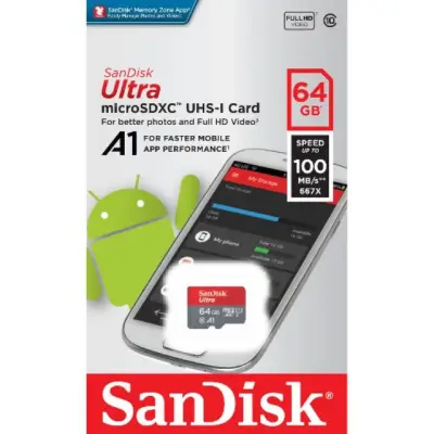 SanDisk Ultra MicroSDXC UHS-I 64GB ความเร็วสูงสุด 100 MB/s U1 A1 (SDSQUAR-064G-GN6MN)