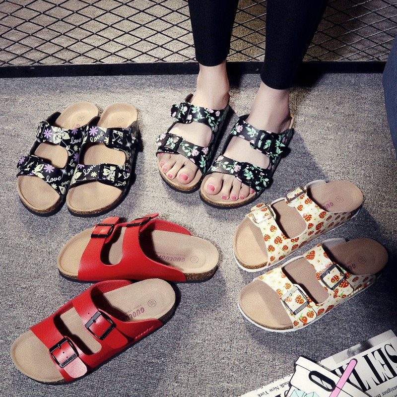 GUOLUOFEI Leather Cork Slippers Soft Buckle Footwear For Men Women ราคา  1,589 บาท*ส่งฟรี