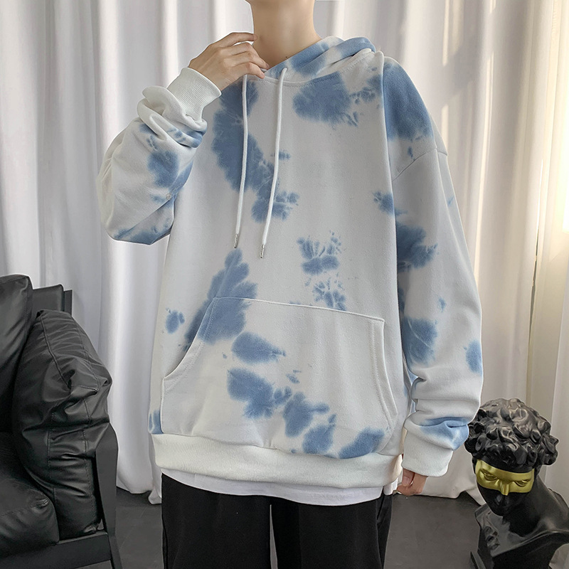 Men's New Crew Neck Pullover Sweatshirt Teenagers Students Loose Tie-Dye Trendy Sweater Hoodie Top