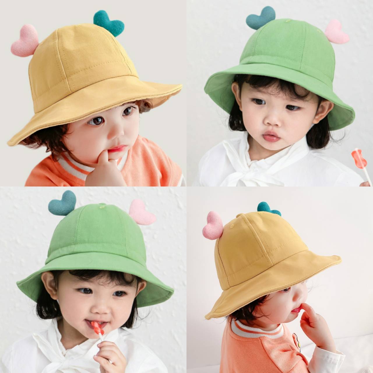 ☆พร้อมส่ง☆หมวกเด็ก 4เดือน - 2ปี หมวกเด็กอ่อน หมวกปีกรอบเด็ก หมวกบักเก็ตเด็ก หมวก Bucket หมวกเด็กหญิง หมวกเด็กกันแดด สีพื้นแต่ง รอบหัว 47-49 cm.