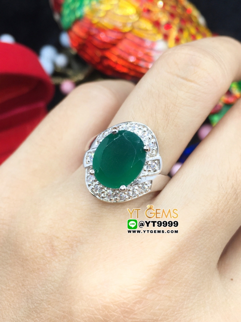 แหวนกรีนอาเกต แหวนเงินแท้ ชุบทองคำขาว พลอยกรีนอาเกตแท้ YTG-8400 ราคา 6,880 บาท*ส่งฟรี