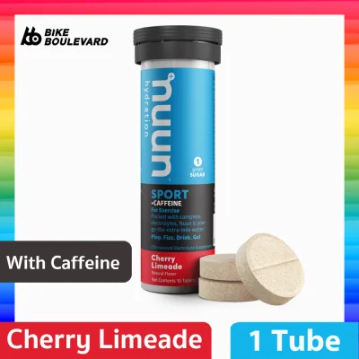 Nuun Sport + Caffeine Complete Electrolyte, Cherry Limeade Flavour with Caffeine, Clean Hydration for athletes, 1 tube for 10 tablets preventing from cramps and muscle contraction, imported from America