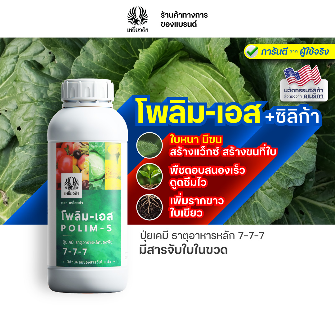 Polymer-S, Formula 7-7-7, 1000 Ml. Liquid Fertilizer with Leaf Catcher + Silica, Wax Supplement, Thick Leaves, Large Leaves, Black Hawk Brand. ราคา 350 บาท*ส่งฟรี