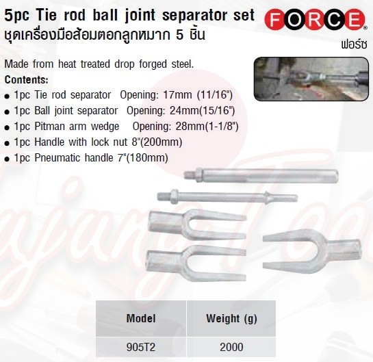 FORCE ชุดเครื่องมือส้อมตอกลูกหมาก 5 ชิ้น 5pc Tie rod ball joint separator set Model 905T2