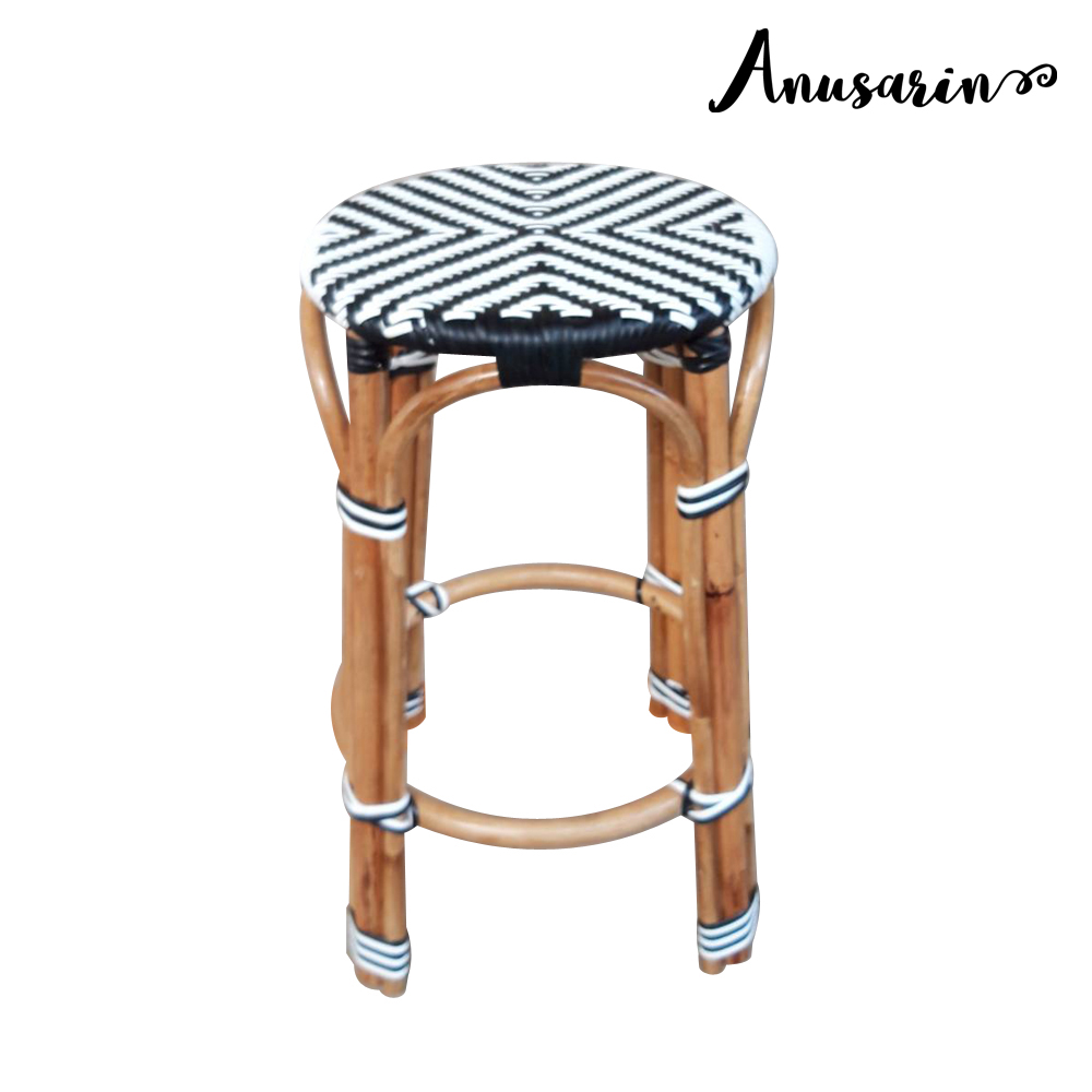 Anusarin Bar Stool 0 Rattan Stool Height 65 cm Bar Stool 02 Genuine Rattan Structure woven with PE rattan-Black&White ราคา 2,500 บาท*ส่งฟรี