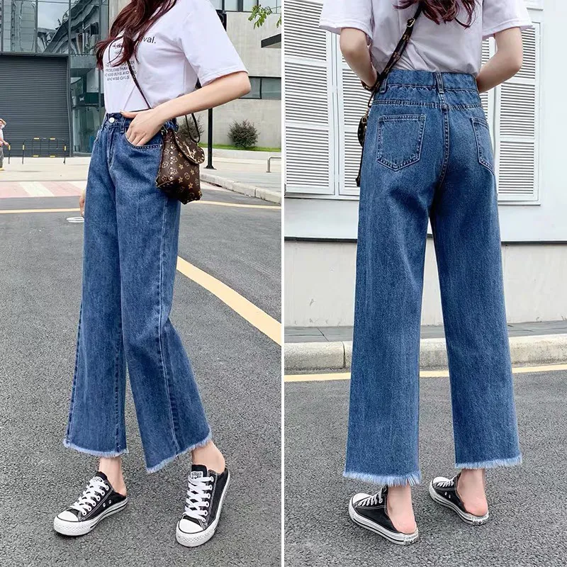 size S/M/L/XL กางเกงยีนส์ผู้หญิง ปล่อยปลายขารุ่ย (สียีนส์เข้ม) รุ่นสินค้าพร้อมส่ง jeans